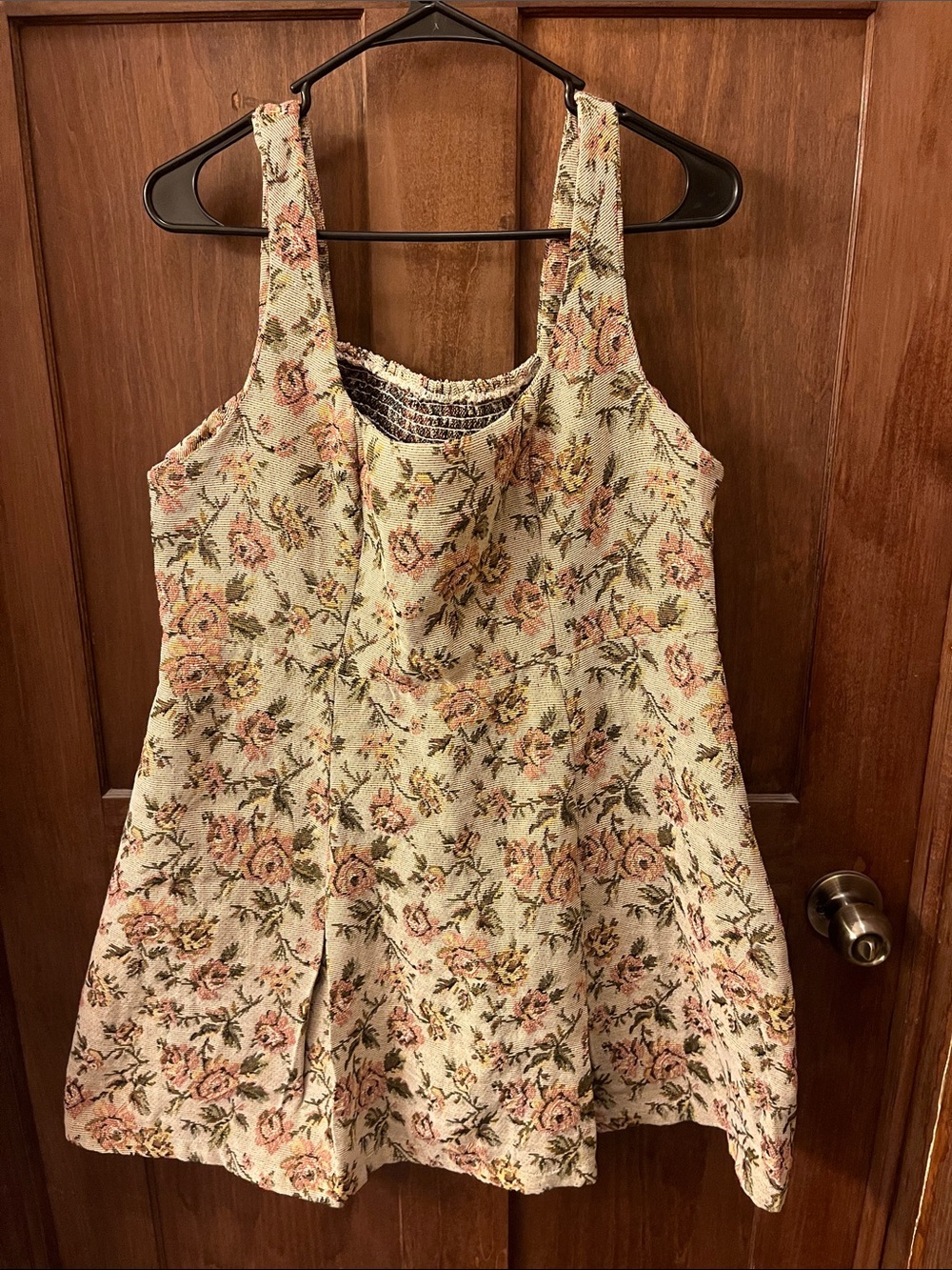 SHEIN Curve Cream Floral Jacquard Tank Dress with Blush Roses